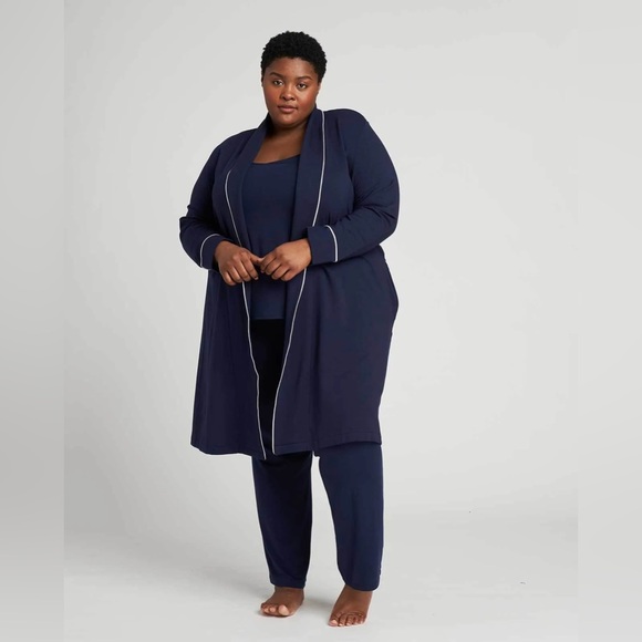 New Universal Standard Rachele Lounge Robe Blue Piping Women Size 4XS - Picture 13 of 13